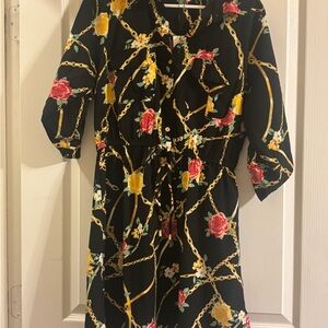 Speed Control Black and Red Shirt Dress with Puff Sleeves and Notched Collar